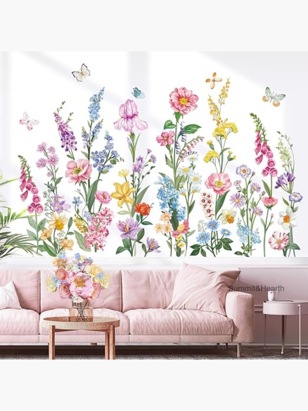 2-Sheet Wall Decals Floral Butterflowers Peel Stick Waterproof Vinyl